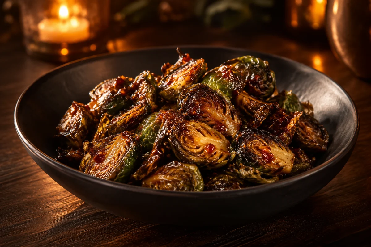 Crisp fried Brussels sprouts coated in fermented hot honey sauce