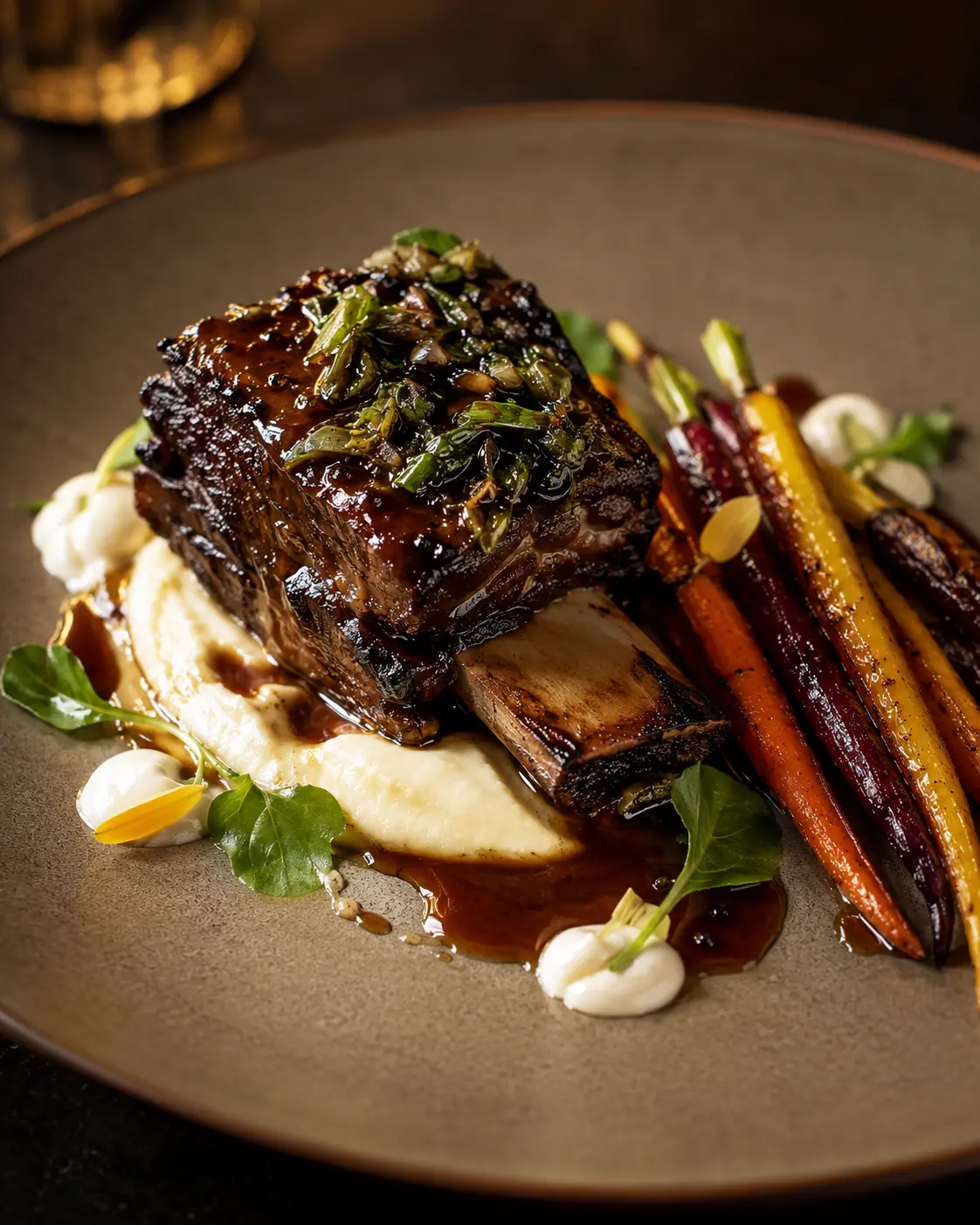 Braised short rib with parsnip purée and glazed carrots