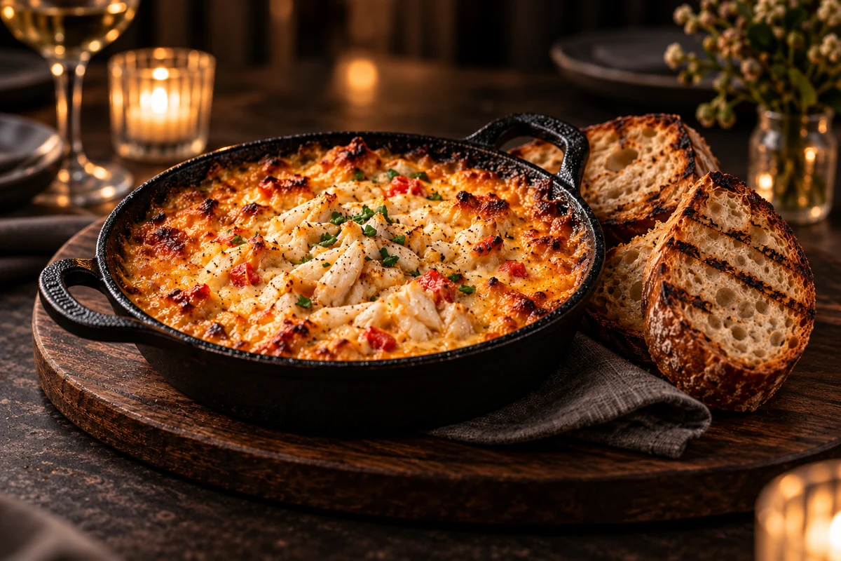 Baked crab and pimento dip with grilled sourdough