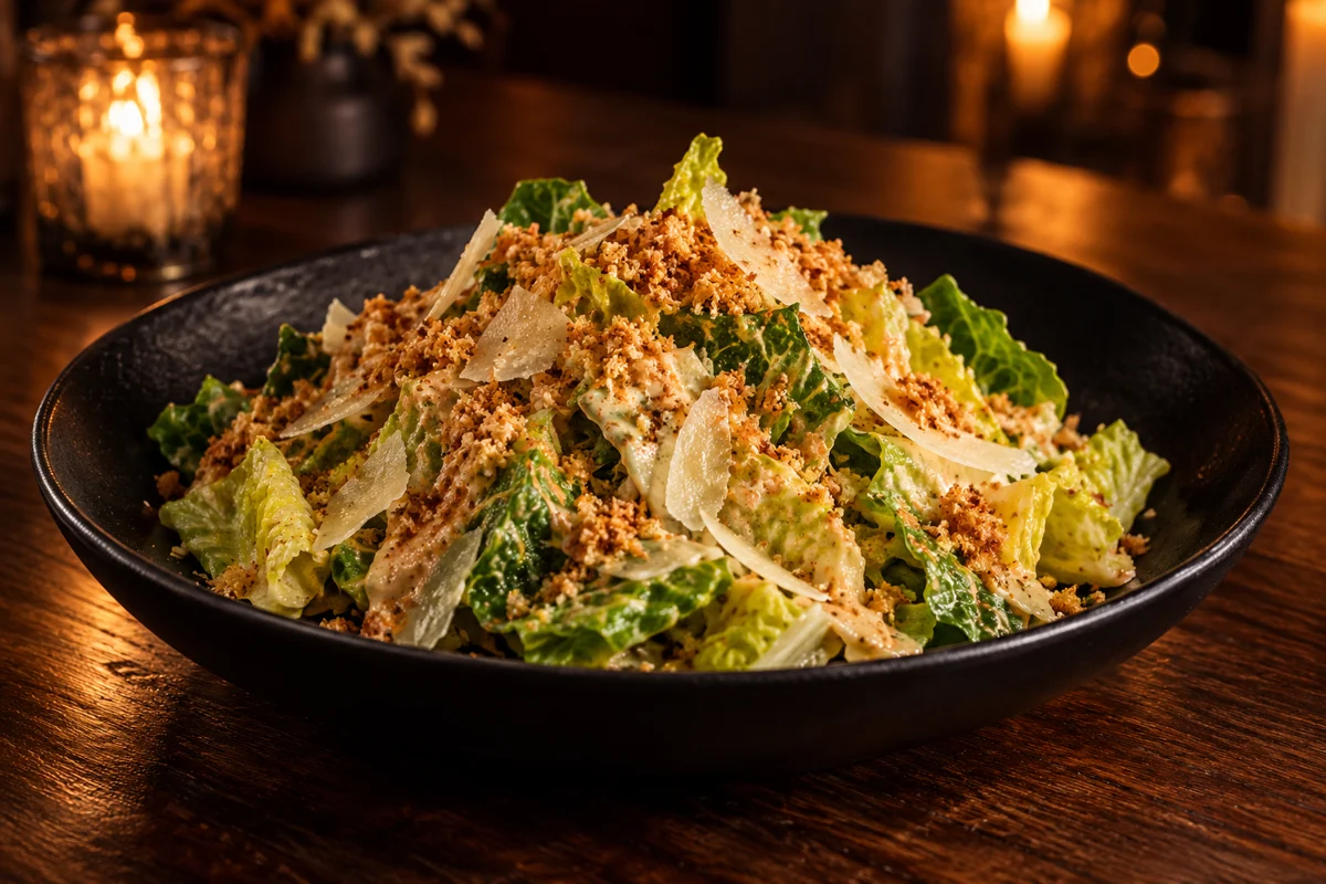 Fable Caesar salad with kimchi dressing, panko breadcrumbs and Parmesan